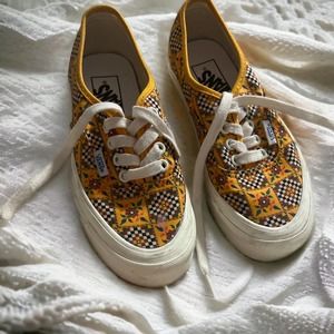 Vans Authentic 44 Dx Anaheim Factory Tile Check Yellow Size 5.5 Women's